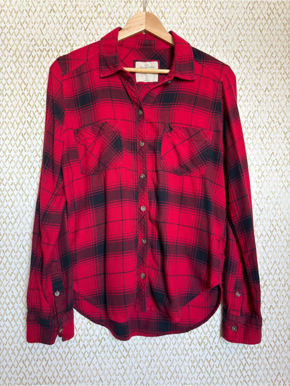 Abercrombie Fitch Red Black Plaid Flannel Button Down Shirt Soft Viscose Size M
